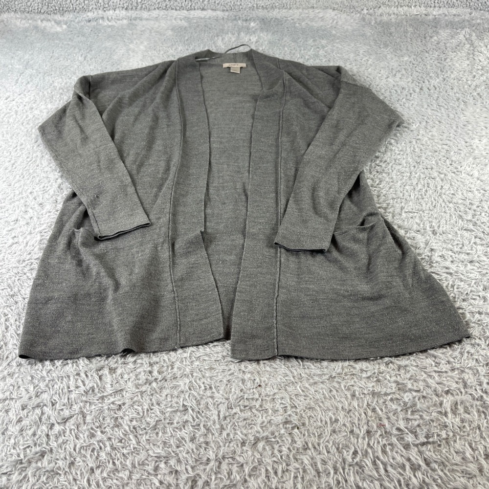LOFT PETITES Grey Knit Open Front Cardigan Sweater Pockets MP